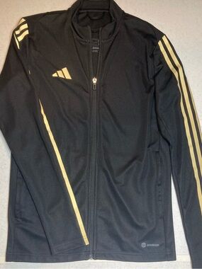 Adidas TIRO Men’s Soccer Track Jacket with Gold Stripes HR7277 zip like new sz S